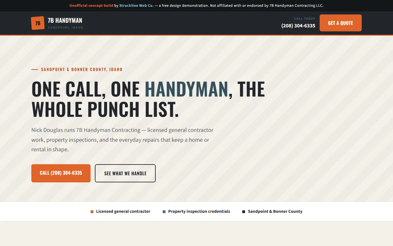 7B Handyman Contracting concept website