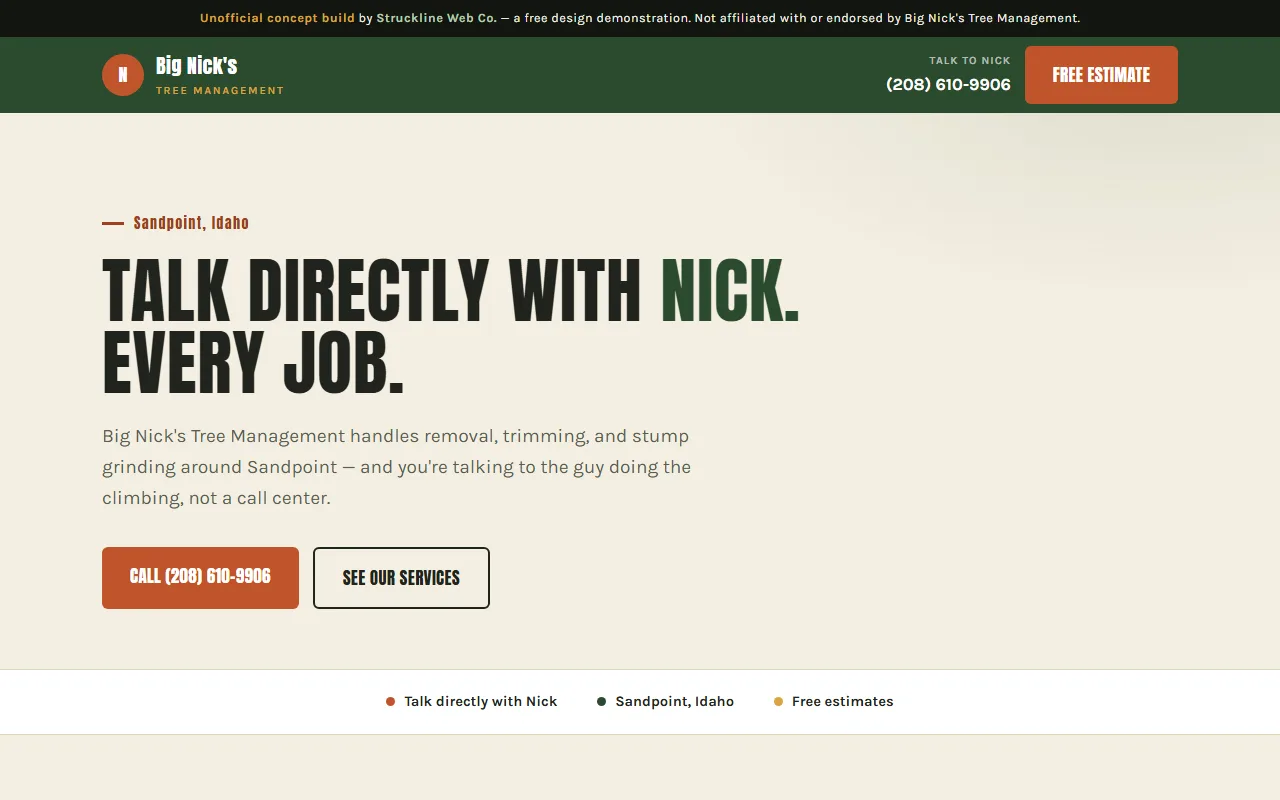 Big Nick's Tree Management concept website