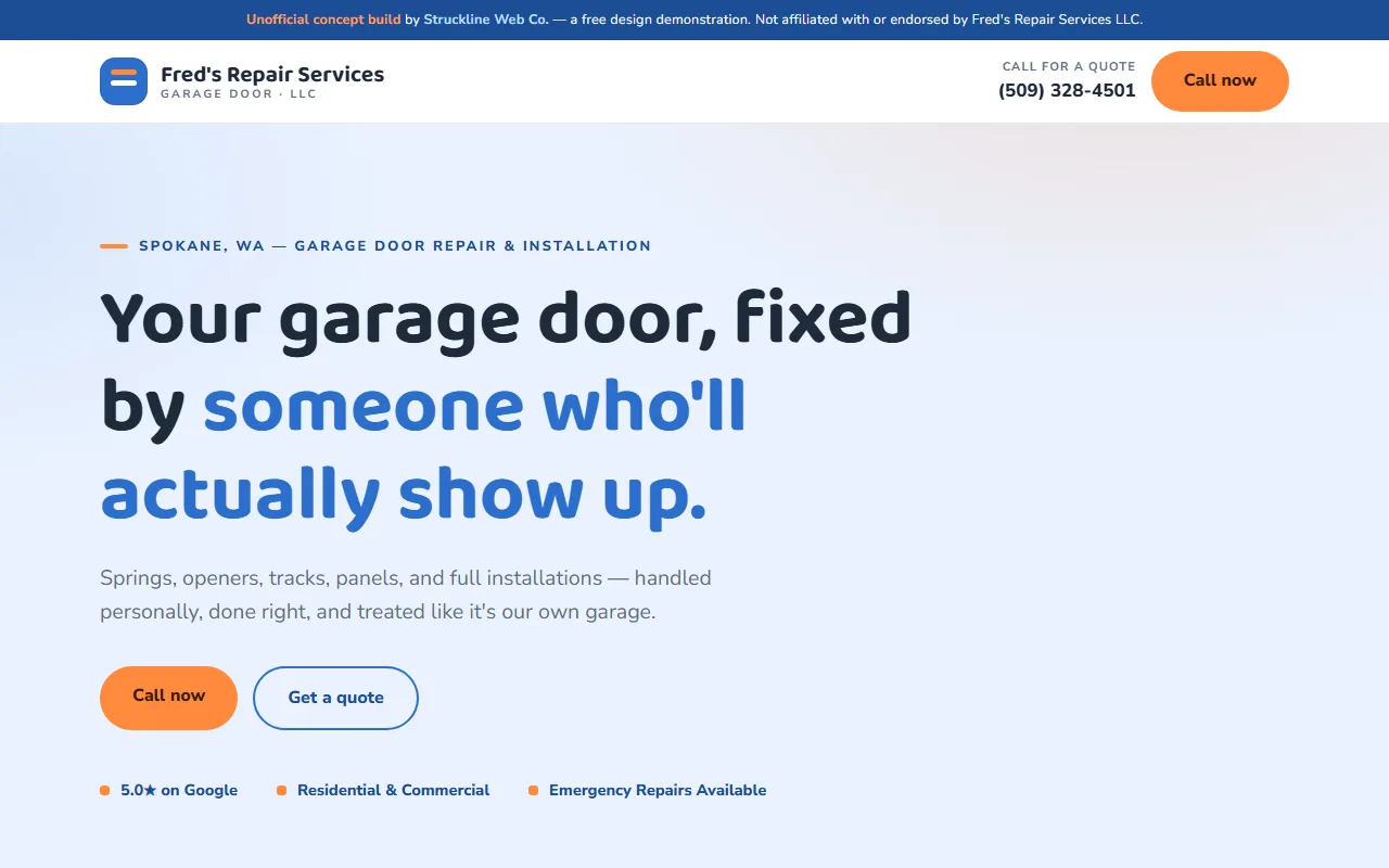 Fred's Repair Services concept website