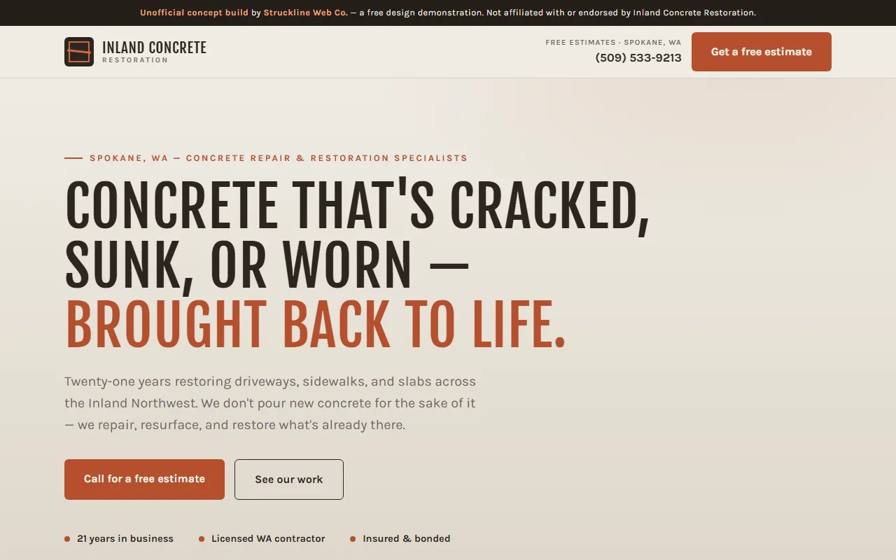 Inland Concrete Restoration concept website