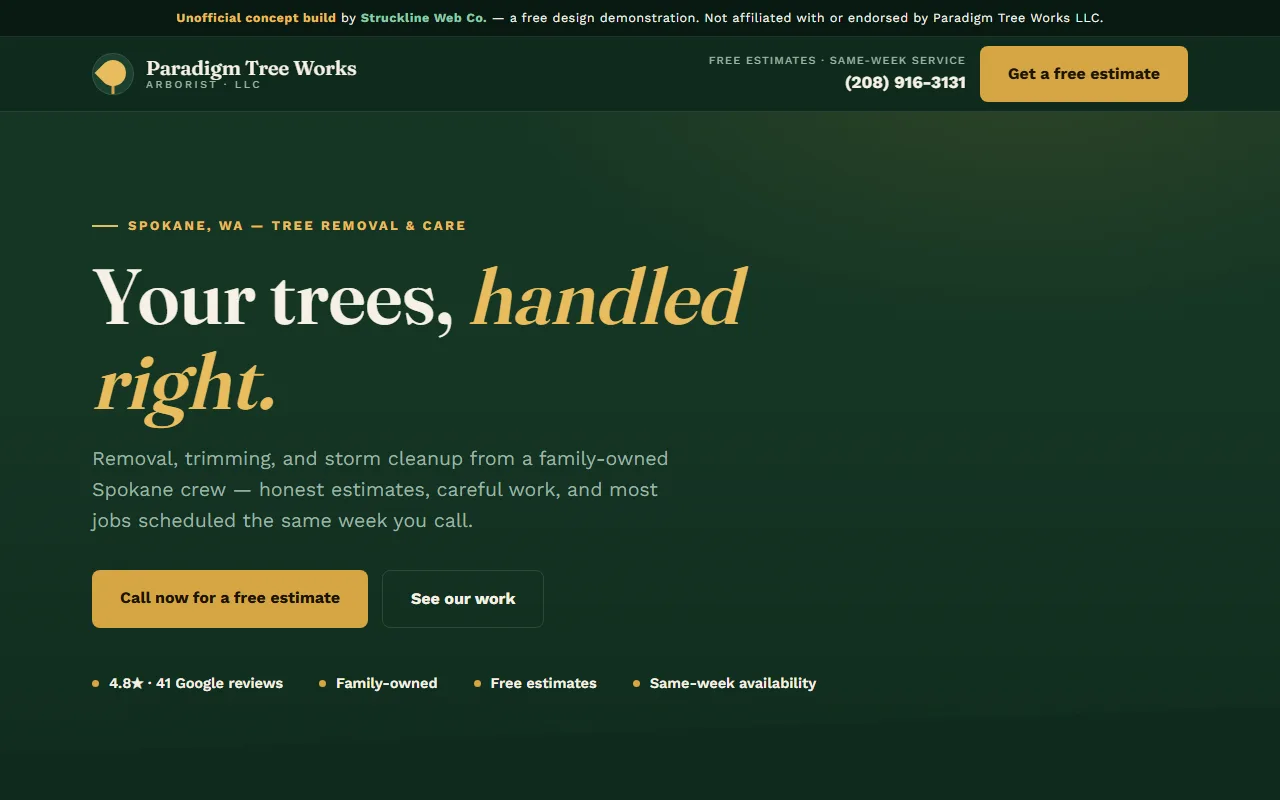 Paradigm Tree Works concept website