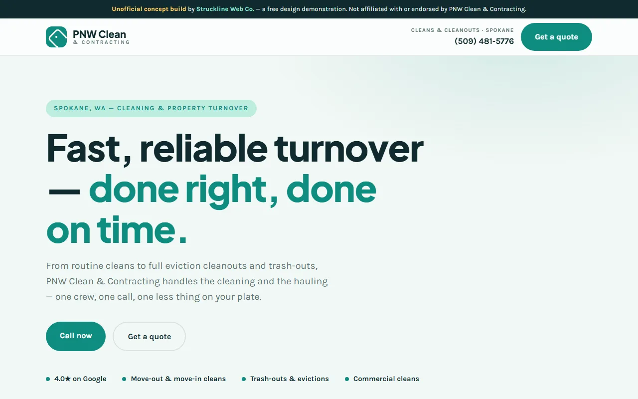 PNW Clean & Contracting concept website