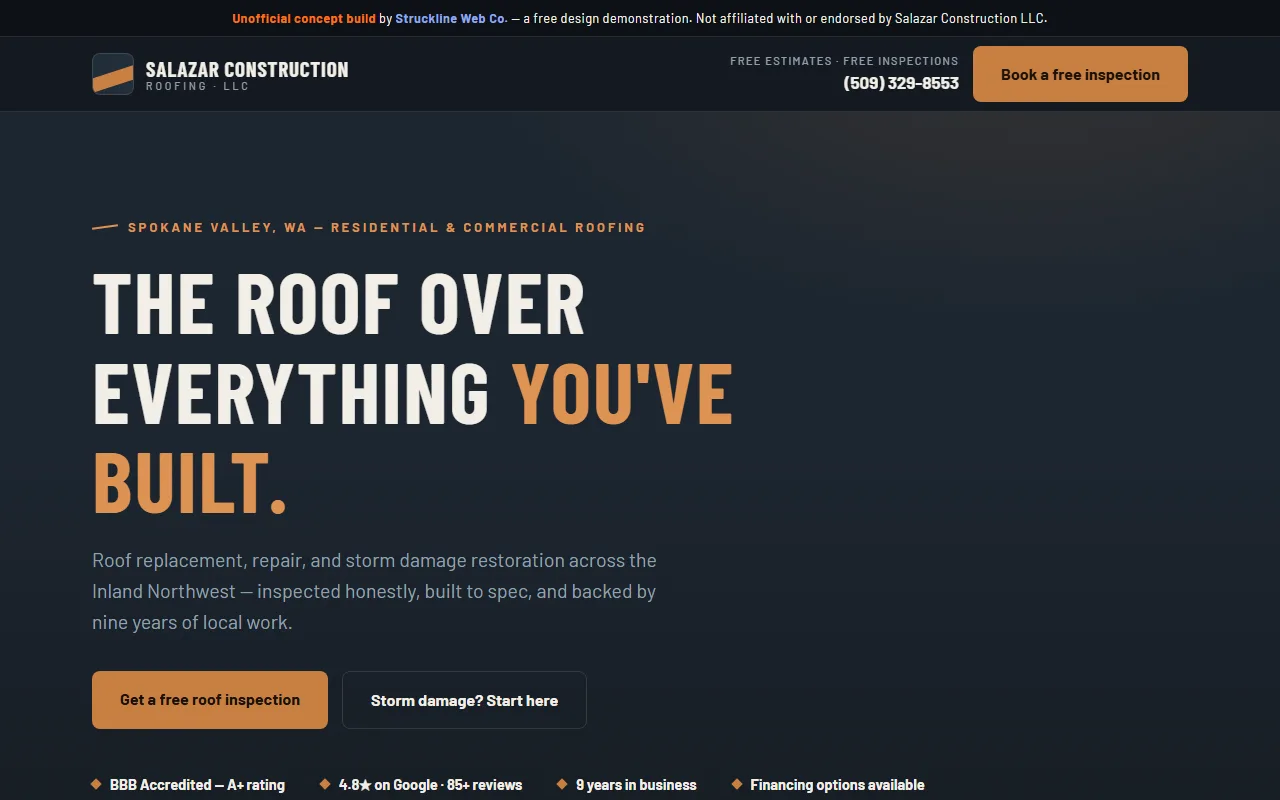 Salazar Construction concept website