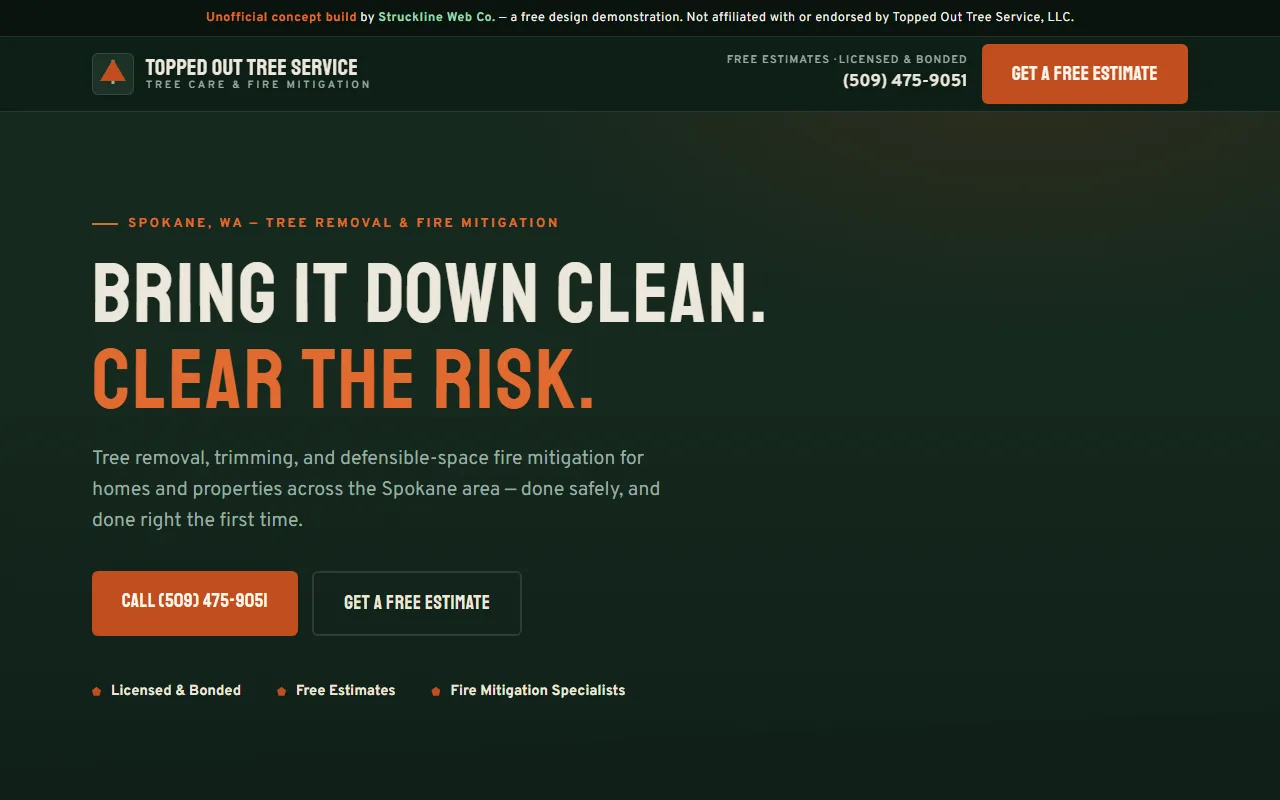 Topped Out Tree Service concept website